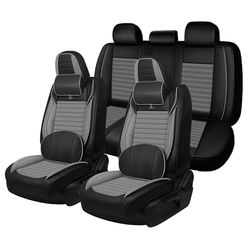 Image of Car Seat Cover for Chevy Equinox 2005-2026 Full Coverage Nappa Leather Car Seat Protector, Fashion Anti-Slip Waterproof Breathable Easy to Install, Auto Interior Accessories(Full Set,Black&Gray)