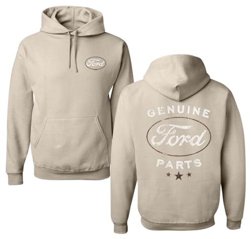 Wild Bobby Vintage Distressed Genuine Ford Parts Cars and Trucks Front and Back Unisex Graphic Hoodie Sweatshirt Sandstone Large