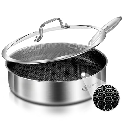Image of LOLYKITCH 3 Quarts Hybrid Stainless Steel Nonstick Sauté Pan,Skillet,10 Inch Induction Deep Frying Pan,Dishwasher and Oven Safe,Riveted Handle.