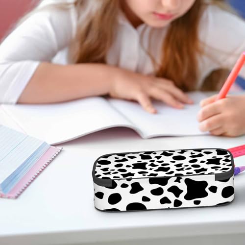 Image of Black White Cow Pencil Case Cow Spots Animal Fur Creative Arts Pencil Bag Pen Markers Pouch Holder Organizer for Boy Girl School Students