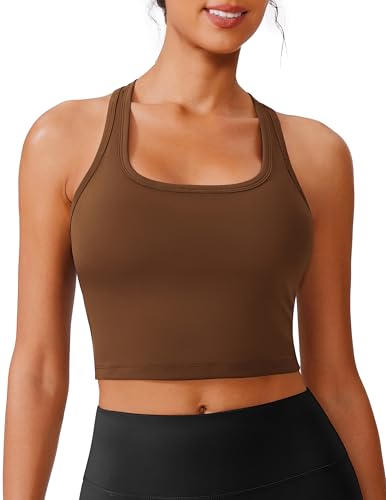 Image of PINSPARK Sports Bra Longline Racerback Tank Tops for Women Padded Workout Yoga Top