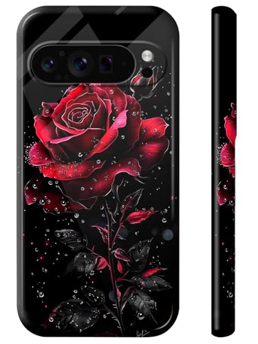 for Google Pixel 9 Pro Case Case Slim Lightweight Hard PC Shell Cover Water Red Rose Design Women Men Wireless Charging Anti-Scratch Shockproof Protective Phone Case for Pixel 9 Pro 6.3" 2024