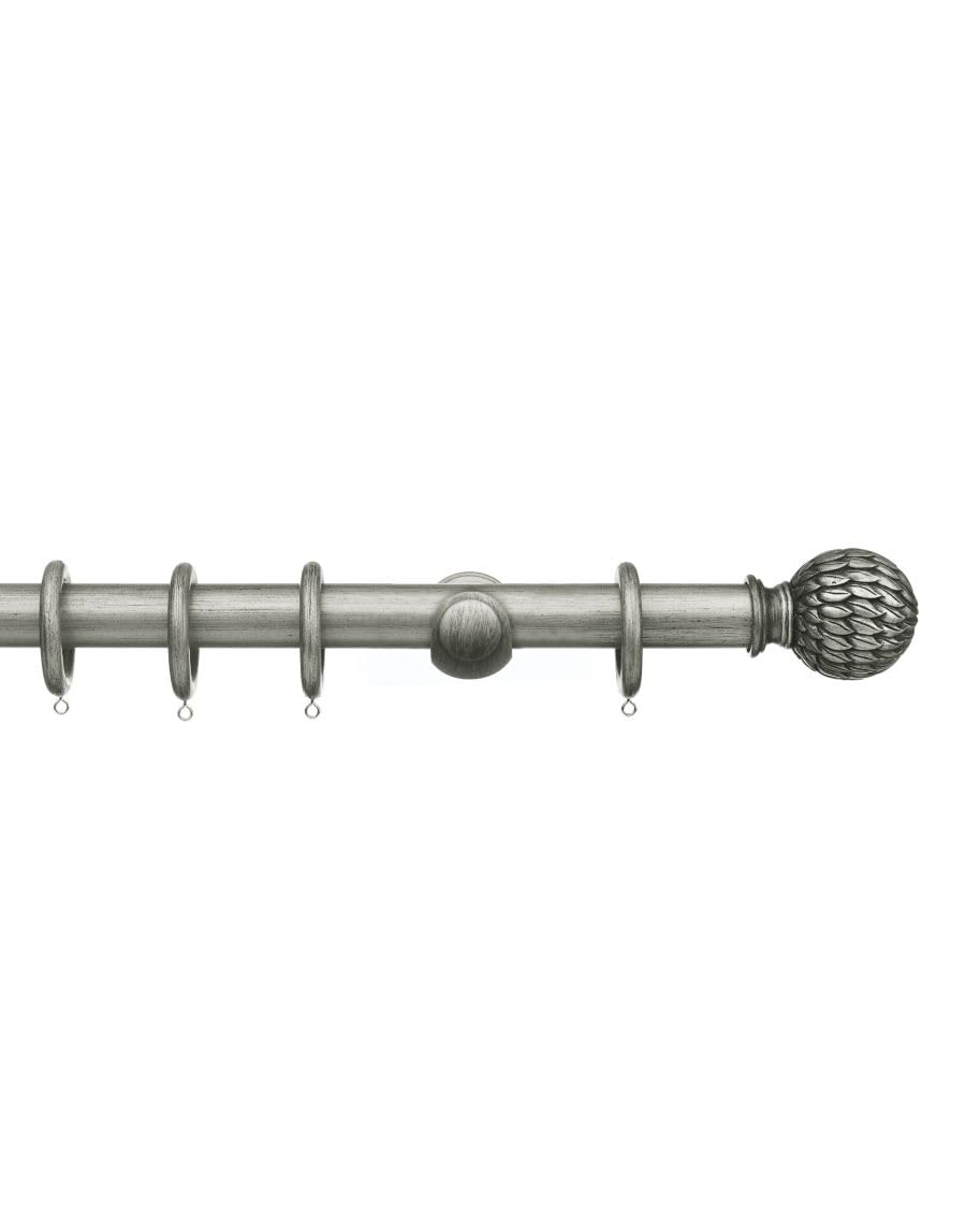 Integra Antique Silver Masterpiece Wooden Curtain Pole, 35Mm Diameter Pole, Pheonix Finial, Standard Bracket, Complete Pole Kit, 240 Cm