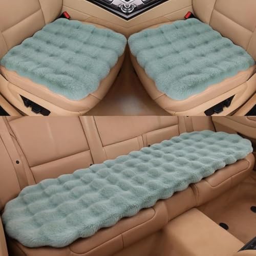 ??CokBlu カー車用 3 点セットふわふわ座布団 北欧風おしゃれかわいいデザイン 厚手暖かく滑り止め機能付き 通気性良好で一年中使用可能 前座席 2 枚 + 後部座席 1 枚 軽自動車対応 冬用に最適 カーカバー付きぬいぐるみ風デザイン