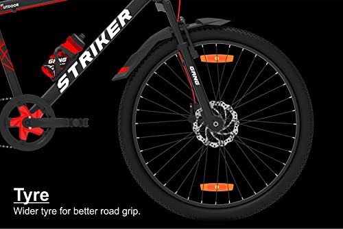 Image of GANG Striker Front-Suspension Dual Disc Brake Single Speed 26T (Frame Size : 18 Inches) Mountain Cycle (Matte Black, Red)