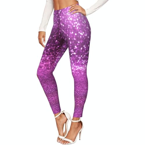 Leggings de compresión morados con purpurina para mujer