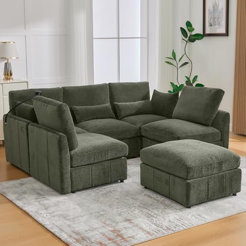 6 Seater Modular Reversible Sectional Cloud Sofa Convertible Sleeper Couch