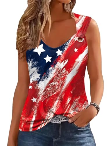 Summer Tank Cute Tops for Women Casual Sleeveless Shirt Loose Fit Scoop Neck O Ring Shoulder Blouse