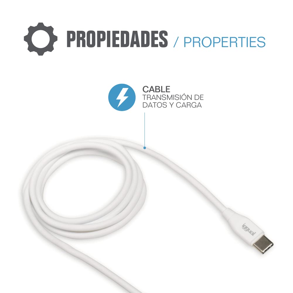 IGGUAL Cavo USB-C A USB-C 100 Cm Bianco, Quick Charge 3.0, 3A, Per Ricarica E Trasferimento Dati Per Smartphone, Tablet E Power Bank
