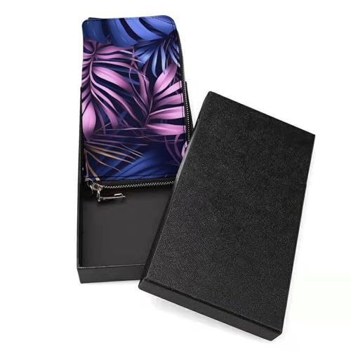 Monstera Palm Tree Leaves Blue Pink PU Leather Clutch Long Bifold Wallet, Coin Purse Credit Pass Case, Durable Card-Holder Money Storage for Women Men3