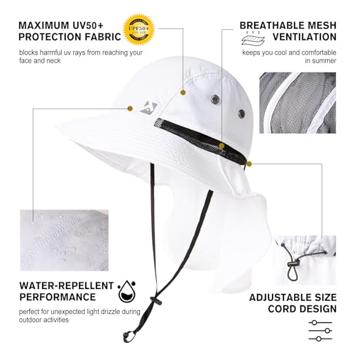 Image of Oversized XL XXL Mens Sun Hat Big Head Neck Flap Shade Waterproof UPF50+ Wide Brim Hat Fishing Safari Hiking