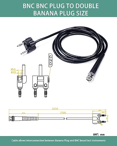 Image of BNC Test Leads, BNC to Male Double Stacking Banana Plug, Nickel-Plated Finish, Black