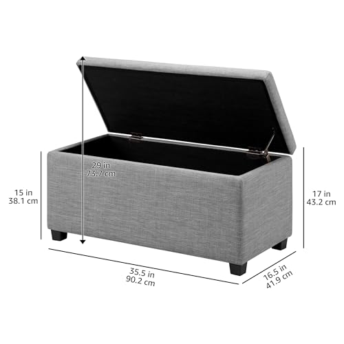 Image of Amazon Basics Upholstered Storage Ottoman Bench with Soft Close Lid for Entryway, Living Room, Bedroom, Child-Safety Hinge, 35.5 inchW x 16.5 inchD x 17 inchH, Light Gray, No Assembly Required