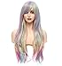 Rugelyss Rainbow Colorful Wigs for Women 26 Inches Long Wavy Fashion Synthetic Full Head Hair Wig with Bangs for Cosplay or Party