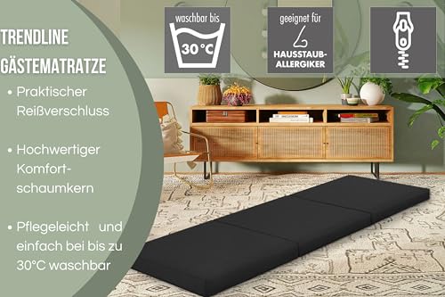 Badenia Trendline faltbare Gästematratze mit strapazierfähigem Microfaser Bezug, Öko-Tex zertifiziert 196 x 65 x 8,5 cm Liegefläche , schwarz, produziert nach deutschem Qualitätsstandard