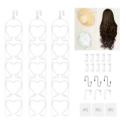 LINFIDITE 15 PCS Baseball Hat Rack Hanger Holder Organizer Multi Hook Wall Mounted Over Door Cap Display Storage Rack Cap Holder, Closet HangingStorage Rack w Hanging Hook White