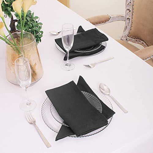 Image of Cotton Mercerised Dining Table Napkins, Set of 4, Solid Plain Colour, Heavy Weight,More Than 2 cm Mitered Hem,Washable at 40C (Black, 45 X 45 Cms)