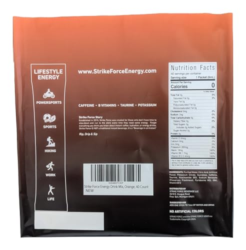 Image of Strike Force Energy Drink Mix - Orange Flavor - Natural Tasting Caffeine Drink - Turn Any Drink into a Healthy Energy Drink - Zero Calories, Keto Friendly, Sugar Free, Pre Workout (40 Liquid Packs)