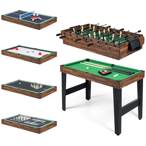 GOPLUS 10 en 1 Table MultiJeux Enfant avec Billard, Baby-Foot Enfants avec Air Hockey, Billard, Ping Pong, Shuffleboard, Bowling, Échecs, Dames, Backgammon