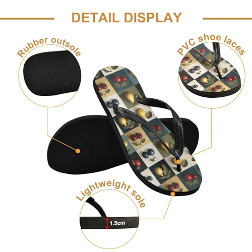 Flip Flop Sandals Fruits Plaid Print for Women Men Beach Outdoor XS3