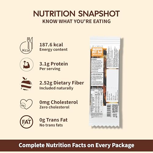 Image of Aiwo Macadamia Nut Bar with Dark Compound Chocolate | Daily Protein Bars | Pack of 10 x 40g Protein Bars