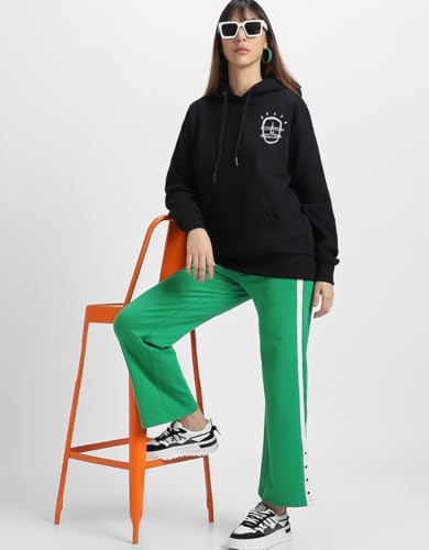 Image of JUNEBERRY Cotton Fleece Regular Fit Hooded Sweatshirt Lastest Back Graphic Printed Winter Hoodies for Women (Available in Colors: Black, SOYA Bean, Orange, Marshmellow, White & Lilac)
