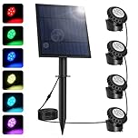 NATPOW Solar Pond Light, Submersible LED Lights for Fish, Underwater Lights RGB Colour Changing, Landscape Spotlight Dusk-to-Dawn, Waterproof Garden Lighting for Pool Patio, Tree(4 in 1)