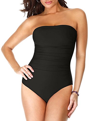 Miraclesuit Women's Swimwear Long Torso Solid Avanti Bandeau Underwire Bra One Piece Swimsuit with Removable Straps3