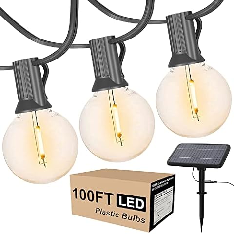 100 Feet Solar String Lights Outdoor Patio Lights Solar Powered Waterproof G40 Globe Hanging Lights with 50 LED Shatterproof Bulbs for Backyard Balcony Bistro Garden Solar Patio Light String Lights Cover