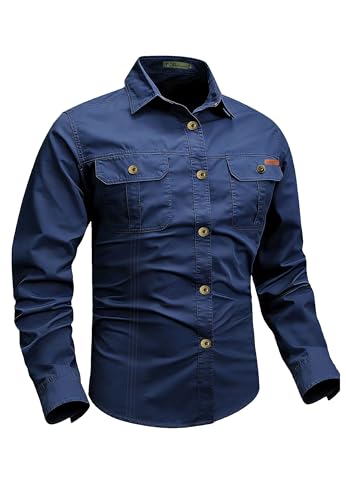 Zyvrenix Men's Long Sleeve Button Down Shirts with Pockets Deep Blue 3XL - image 1