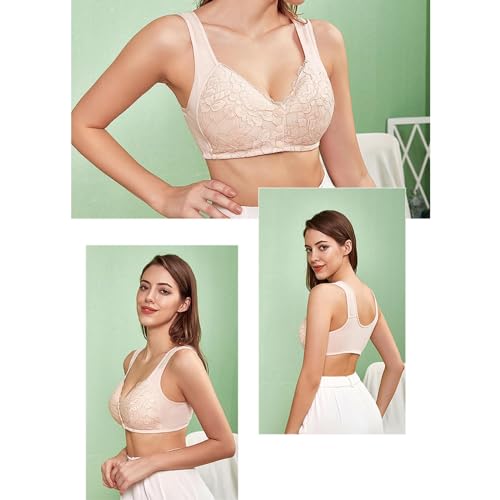 No Underwire Lace Bras for Women Sponge Cup Front Closure Bras for Seniors Plus Size Full Coverage Bras No Wire Bras3