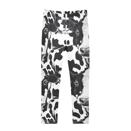 Black White Animal Cow Girls Casual Leggings for Kids Printed Long Pant Bottoms Stretch and Soft