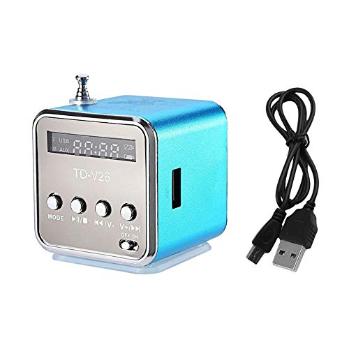 Lecimo TD-V26 Mini Altavoz USB Digital, Sonido Estéreo Fuerte Reproductor De Música Portátil A Prueba De Agua Soporte De Radio Micro SD/TF/USB/FM, Azul