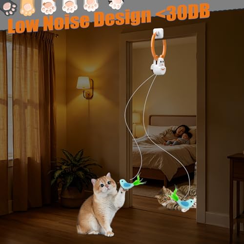 Image of Interactive Cat Toys for Indoor Cats, Automatic Flying Bird Feather Wand Toy for Chase Exercise Enrichment, Rechargeable Durable Safe Hanging Cat Toy for Bored Kittens & Adult Cats