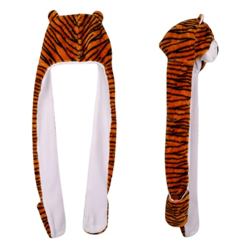 Kids Winter Warm Hat Scarf Gloves Set 3-in-1 Plush Cartoon Animal Hooded Hat Earflap Beanie for Women Kid Halloween Party4