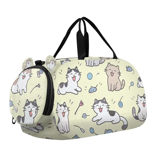 Cute Cats Girl's Gym Duffel Bag with Shoes Compartment Multifunctional Carry on Luggage for Travel, Sports, Fitness & Workout