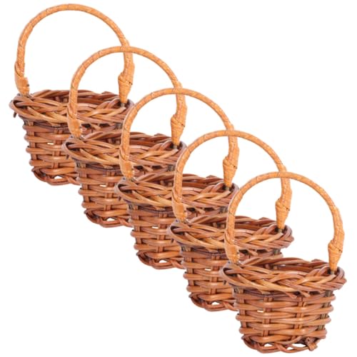 Veemoon 5 Cestas Mini Tejidas de Ratán y Paja Pequeñas Cestas Decorativas Multifuncionales para Boda Hogar y Fotografía Diseño Rústico Color Café Accesorio para Micropaisajismo y