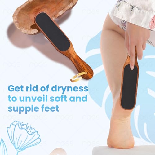 Image of Ross Double-Sided Foot File Scrubber with Teak Wood Handle | Callus & Dead Skin Remover | Pedicure Tool for Cracked Heels | Foot Scraper for Smooth Feet | Reusable & Easy to Clean