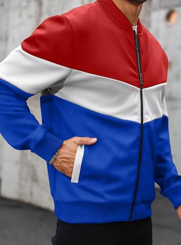 Image of HYPESTFIT Mens Lightweight Jacket Casual Bomber Jacket Color Block Varsity Coat