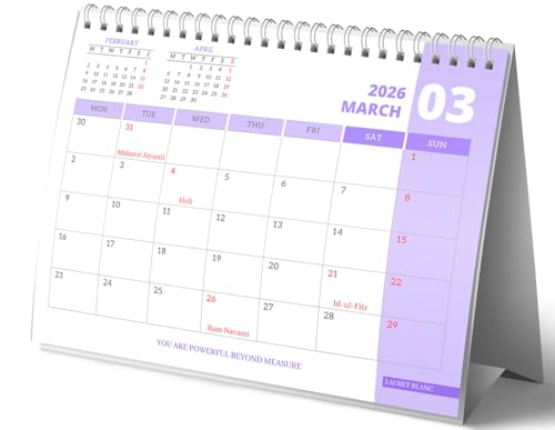 Image of LAURET BLANC Standing 2026 Desk Calendar- A4 Size (8.5 inch X 11.5 inch), Monthly Grid View, Home and Office Table Calendar (A4, F)