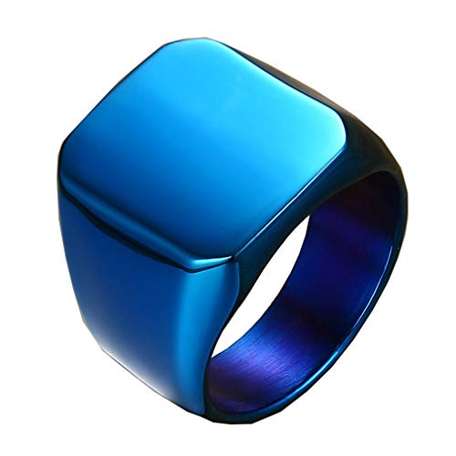 PMTIER Men's Classic 18mm Blue Signet Rings for Engraving Size 9
