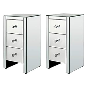 2PACK 3 Drawers Mirrored Nightstand, Mir...