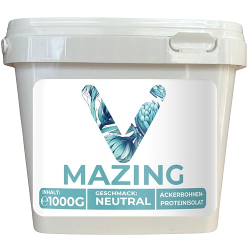 VMAZING Neutrales lösliches Ackerbohnenprotein Isolat mit 80% Eiweiss - 1Kg | Pflanzliches Proteinpulver ohne sandige Konsistenz | Geschmacksneutral ohne Zusatzstoffe - Neue Rezeptur