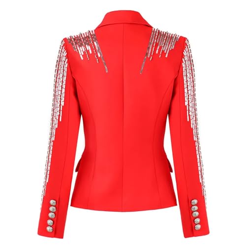 Women Double Breasted Full Sleeve Blazer Ladies Red Sequin Nail Bead Slim Suit Jacket2