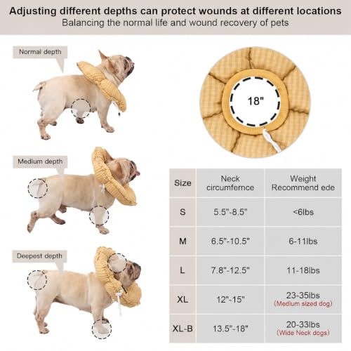 Image of H HIDREAM Dog Cone Collar Stress-Free Recovery Cone Alternative: Adjustable Depth & Diameter for Wide-Neck Dogs (Pugs, Bulldogs, Bullies) Daisy Yellow XL-B