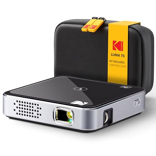 Kodak Proyector de bolsillo recargable ultra mini   Proyector DLP Pico negro pantalla de 100 pulgadas, HDMI/USB/Micro SD, altavoz integrado y funda de transporte
