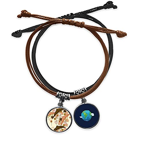 Pulsera de cuerda de cultura japonesa brazalete de cuero marrón ajustable para hombre y mujer