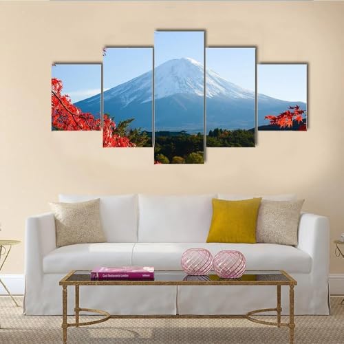Decoration murale Mont Fuji pour salon : dites adieu aux murs vides avec ce tableau 5 parties