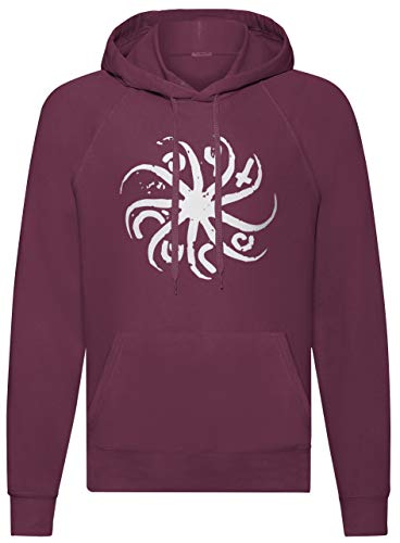LaMAGLIERIA Sudadera Unisex The Cure Circular Logo White Print - Sudadera con Capucha Indie Rock Band, M, Burgundy