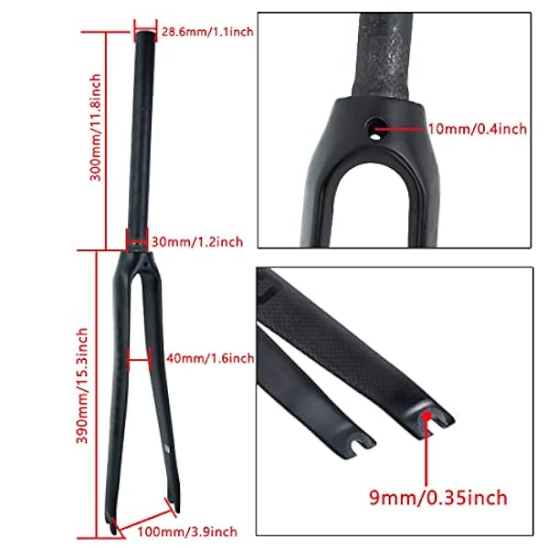 ROADNADO Horquilla de bicicleta de carretera 700C de fibra de carbono rígida, 700 C x 23/25 mm, 28,6 mm, horquilla delantera ultraligera para bicicleta de carretera, color negro mate y brillante